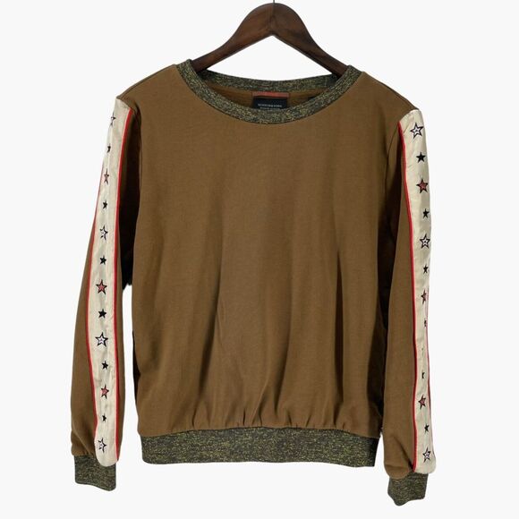 Scotch & Soda Maison The‎ Peaks Olive Satin Star Sleeve Sweatshirt - Picture 1 of 8